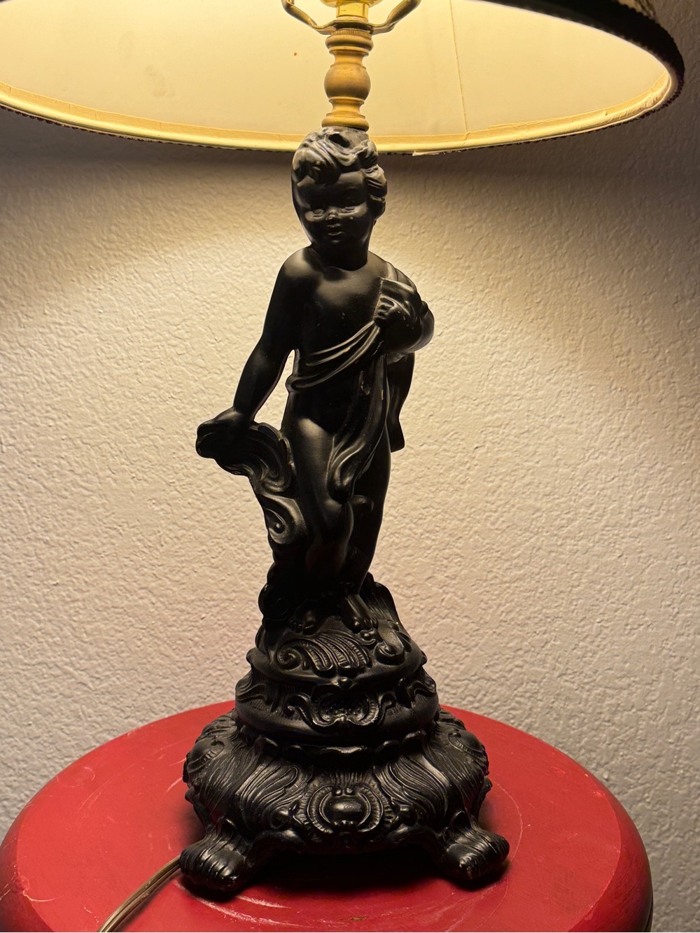 Vintage Table Rococo 13.5" Brass Cherub Statue Lamp Total 24" Tall - Picture 13 of 16